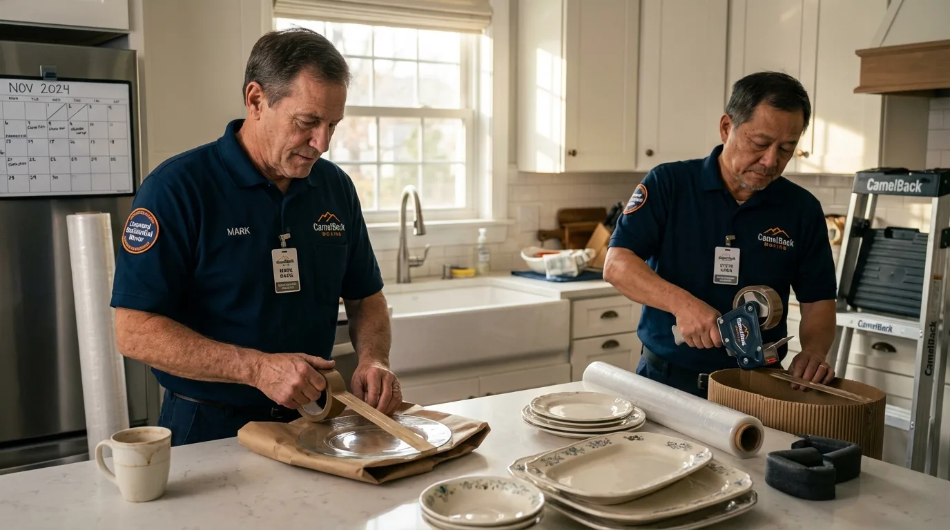 Professional crew packing kitchen dishware in Palmer, TX